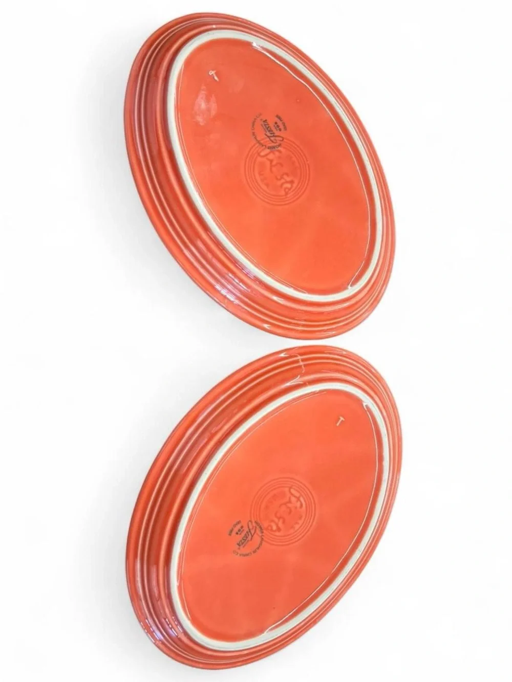 2 Fiesta Orange Oval Serving Plates 9.5”